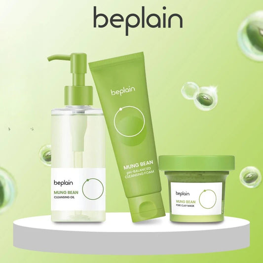Korean 3-in-1 Skincare Combo | Cleansing Oil + Pore Clay mask + Mung Bean Foam
